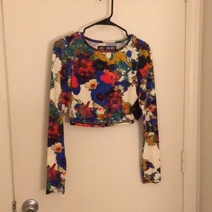 Jac Vanek Floral Long Sleeve Crop Top